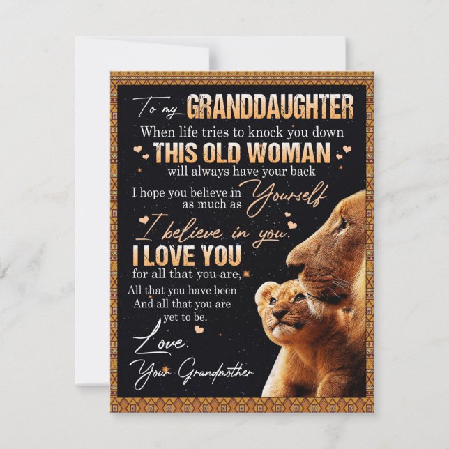 To My Granddaughter Gift From Grandma, Lion Lovers Invitation (Front)