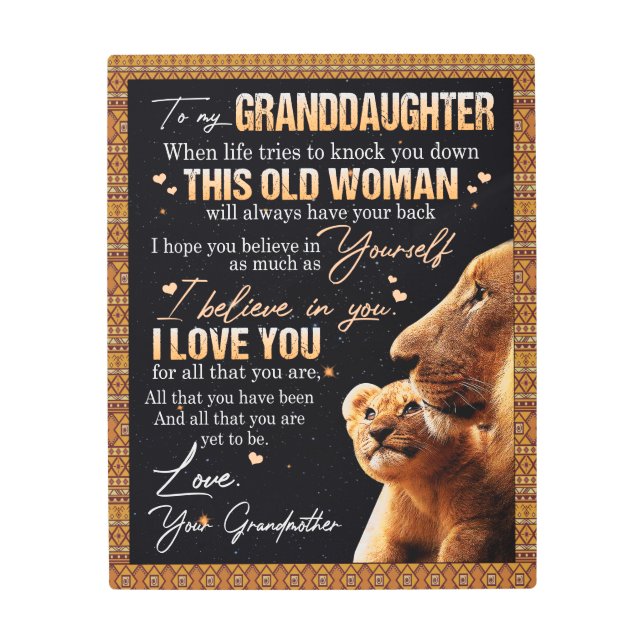 To My Granddaughter Gift From Grandma, Lion Lovers Metal Print (Front)