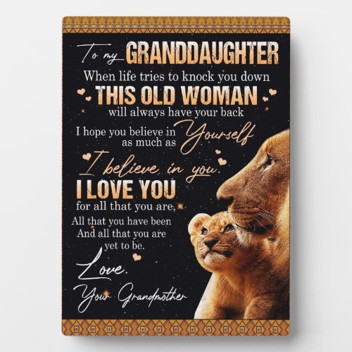 To My Granddaughter Gift From Grandma Lion Lovers Plaque