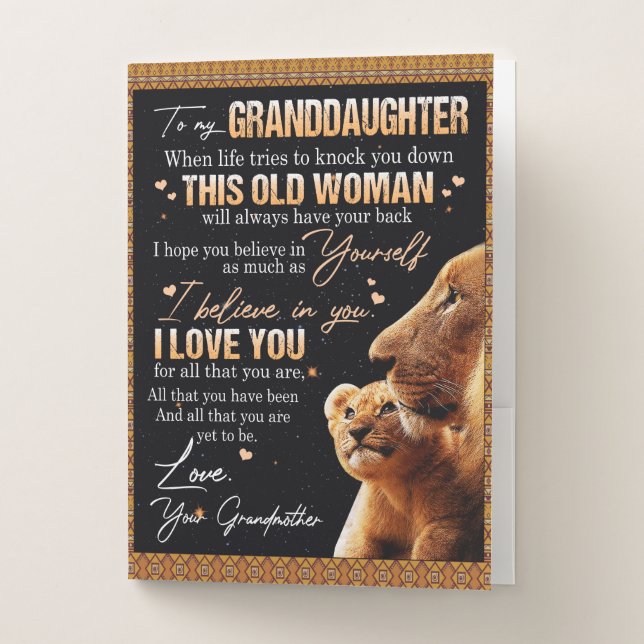 To My Granddaughter Gift From Grandma, Lion Lovers Pocket Folder (Front)