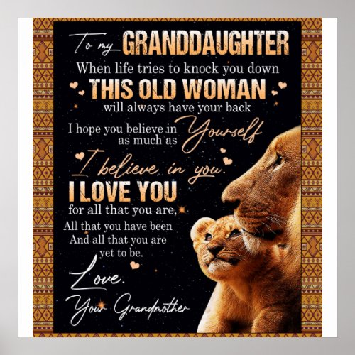To My Granddaughter Gift From Grandma Lion Lovers Poster