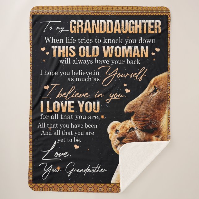 To My Granddaughter Gift From Grandma, Lion Lovers Sherpa Blanket (Front)