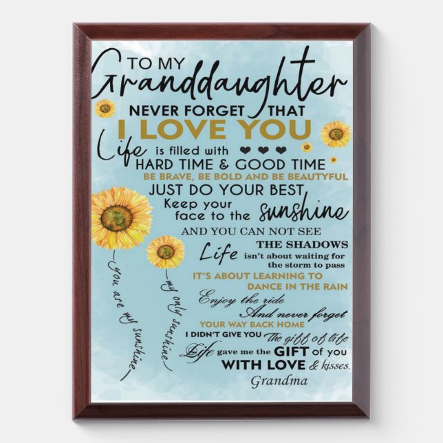 To My Granddaughter Gift, Grandkids Birthday Gift Award Plaque (Vertical)