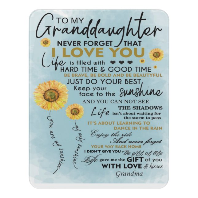 To My Granddaughter Gift, Grandkids Birthday Gift Door Sign (Contemporary Vert)
