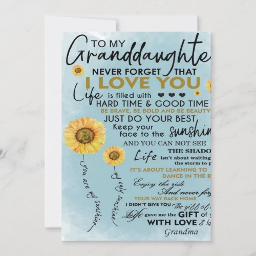 To My Granddaughter Gift Grandkids Birthday Gift Holiday Card