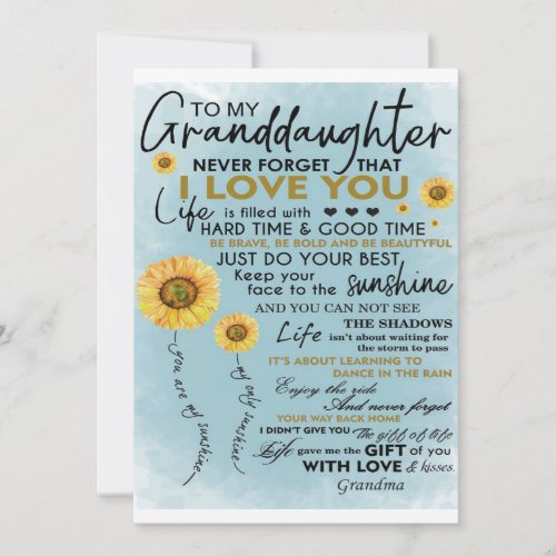 To My Granddaughter Gift Grandkids Birthday Gift Holiday Card