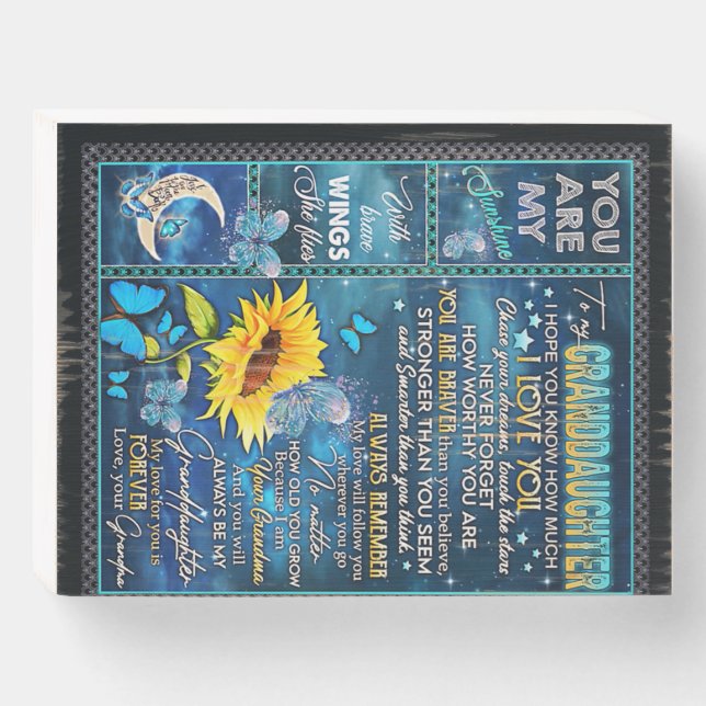 To My Granddaughter Sunflower Gift, Baby Gift Wooden Box Sign (Front Horizontal)
