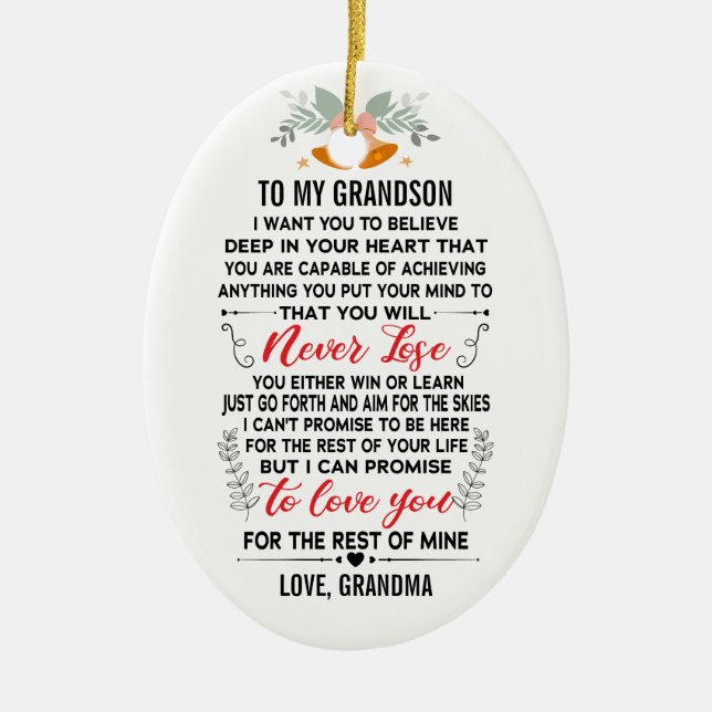 To My Grandson From Grandma with Custom Name Ceramic Ornament (Front)