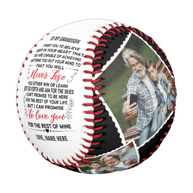To My Grandson From Grandpa Grandma Custom 4 Photo Baseball (Angled)