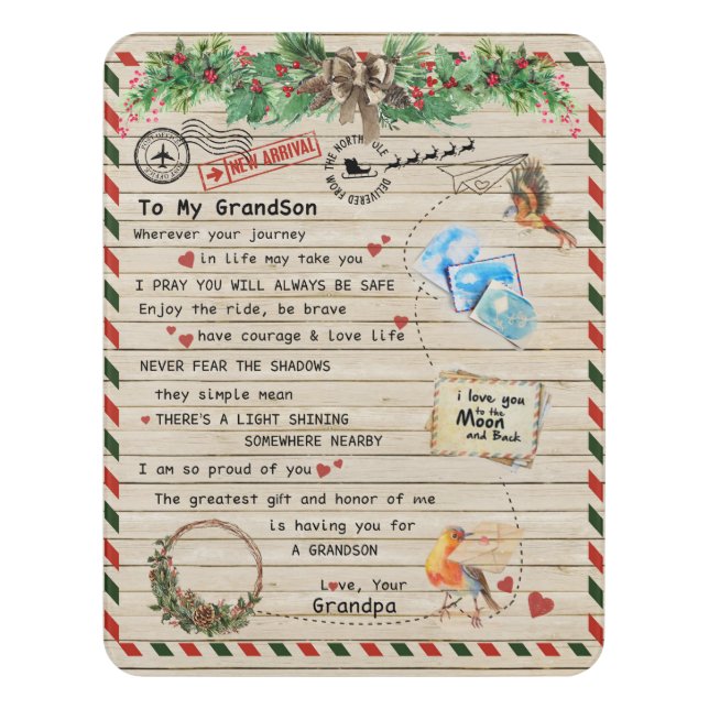 To My Grandson Gift,Grandson And Grandpa,Bird Love Door Sign (Contemporary Vert)