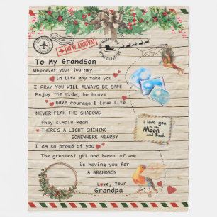 To My Grandson Gift,Grandson And Grandpa,Bird Love Fleece Blanket