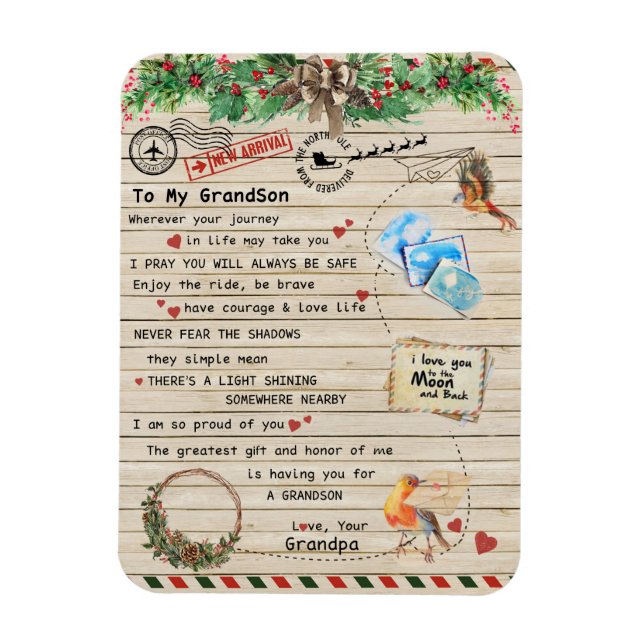 To My Grandson Gift,Grandson And Grandpa,Bird Love Magnet (Vertical)