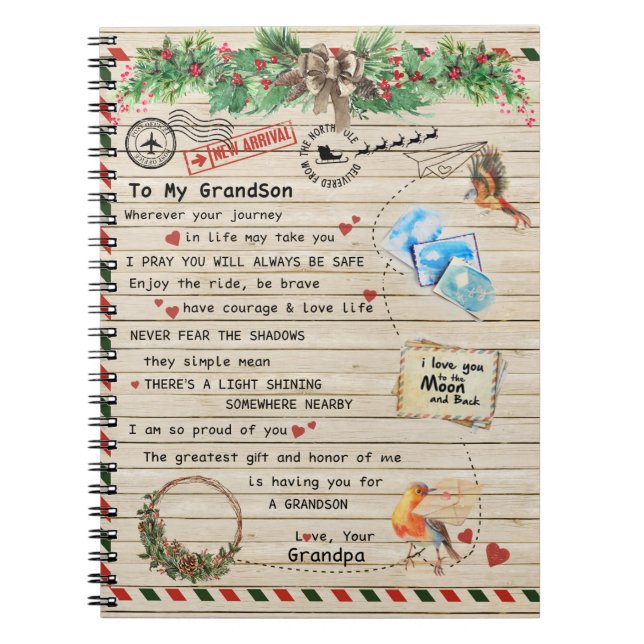 To My Grandson Gift,Grandson And Grandpa,Bird Love Notebook (Front)