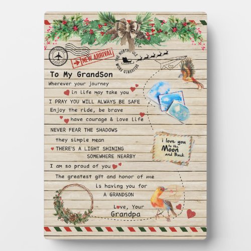 To My Grandson GiftGrandson And GrandpaBird Love Plaque