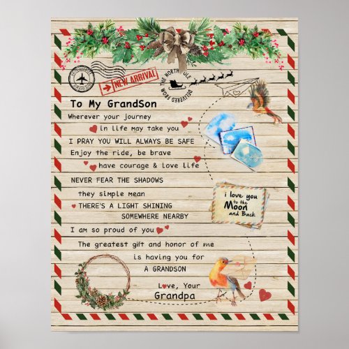 To My Grandson GiftGrandson And GrandpaBird Love Poster