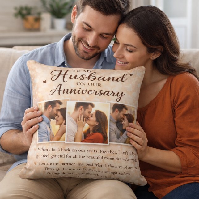 To My Husband Anniversary Romantic Photo Collage Throw Pillow (Creator Uploaded)