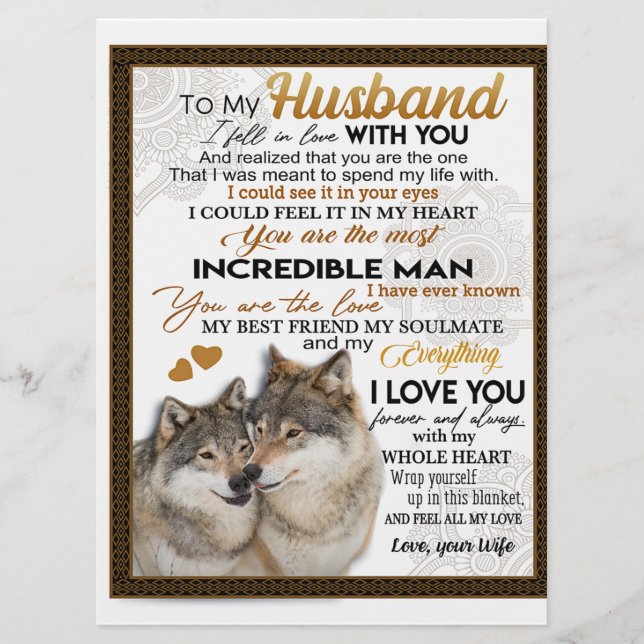 To My Husband, Couple Wolf Gift, Wedding Gift Menu (Front)