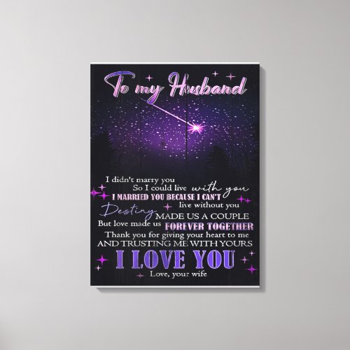 To My Husband Decor Love Quotes Letter Canvas Print