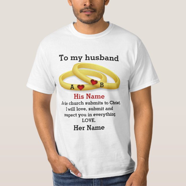 To my husband for him wedding couple ring monogram T-Shirt (Front)