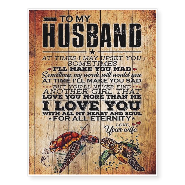 To My Husband Letter | Cute Family Present Temporary Tattoos (Front)