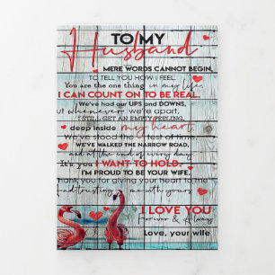 To My Husband Letter   Cute Flamingo Present Tri-Fold Announcement