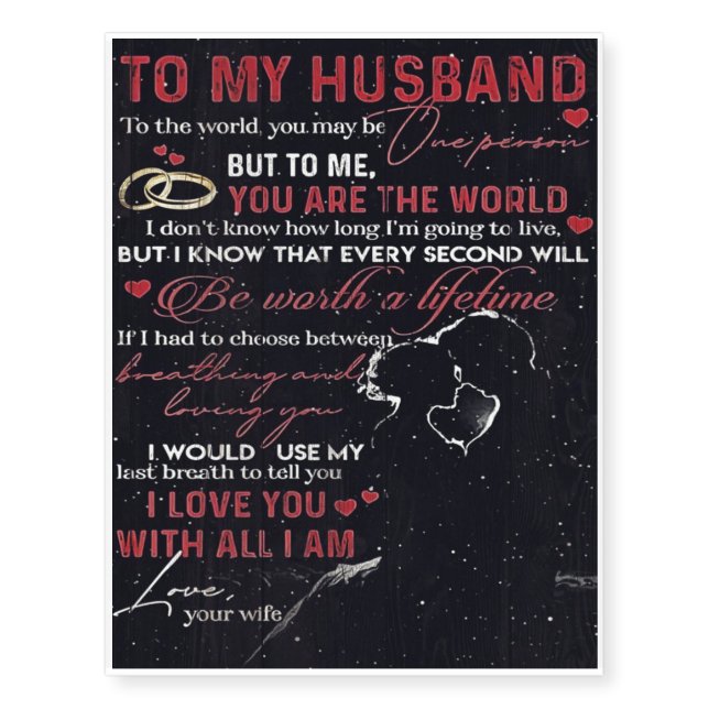 To My Husband Letter | Cute Present | Temporary Tattoos (Front)