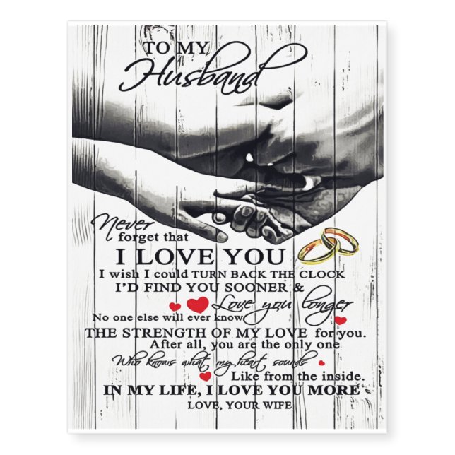 To My Husband Letter | Cute Present | Temporary Tattoos (Front)
