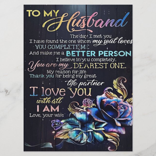To My Husband Letter, To My Husband Gift Menu (Front)