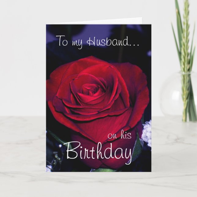 To my Husband on his Birthday-Red Rose Card (Front)