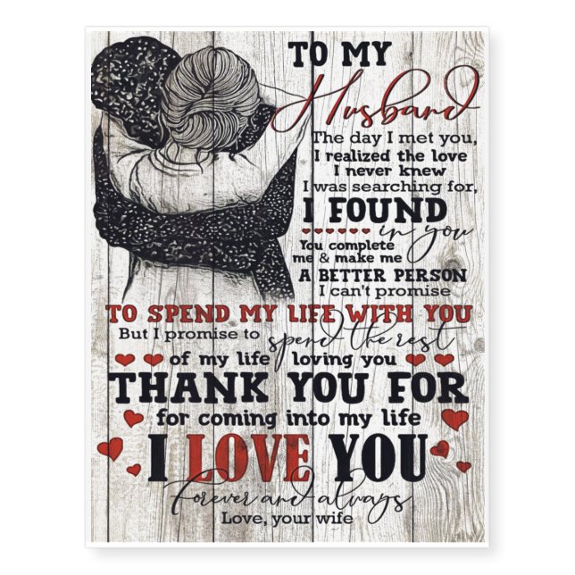 To My Husband Present | Cute Quotes Gift | Temporary Tattoos (Front)