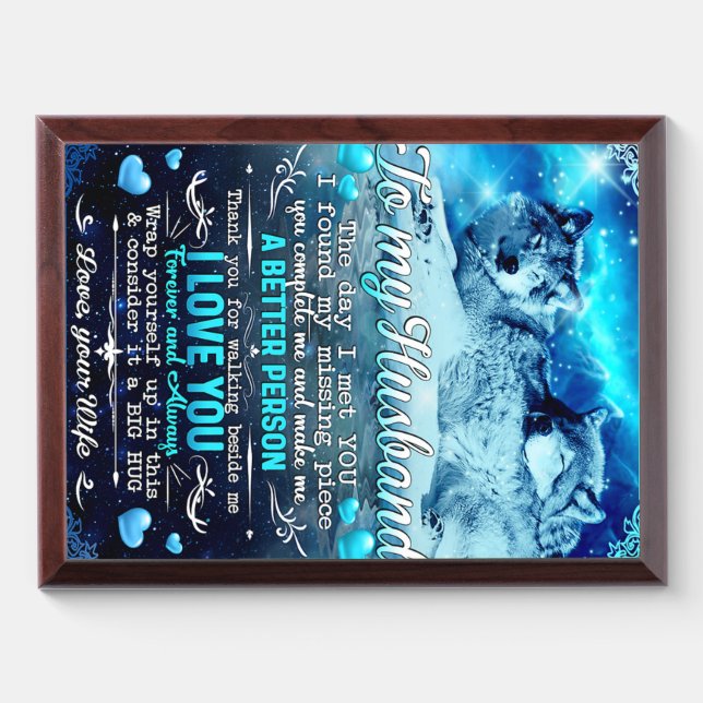 To My Husband Wolf Gift, Husband Birthday Gift Award Plaque (Horizontal)