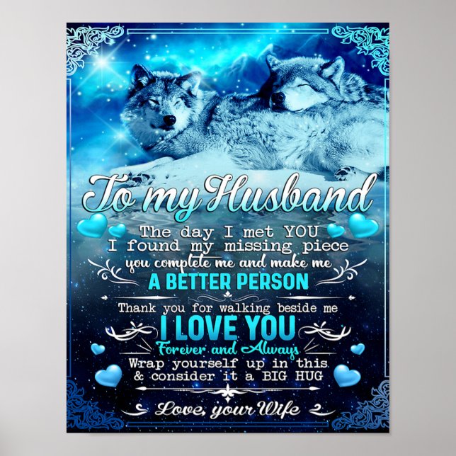 To My Husband Wolf Gift, Husband Birthday Gift Poster (Front)