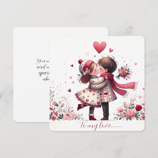To My Love On Valentines Day Kissing Holiday Card (Front/Back)