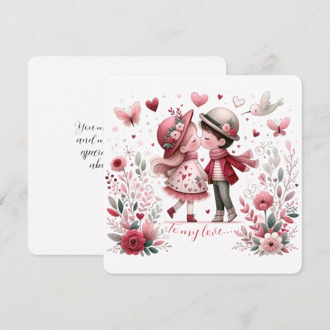 To My Love On Valentines Day Kissing Holiday Card (Front/Back)