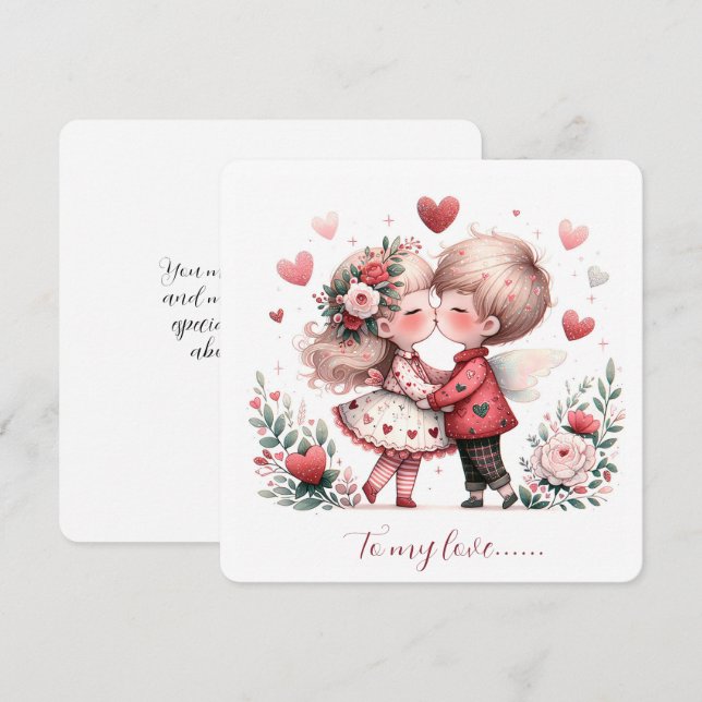 To My Love On Valentines Day Kissing Holiday Card (Front/Back)