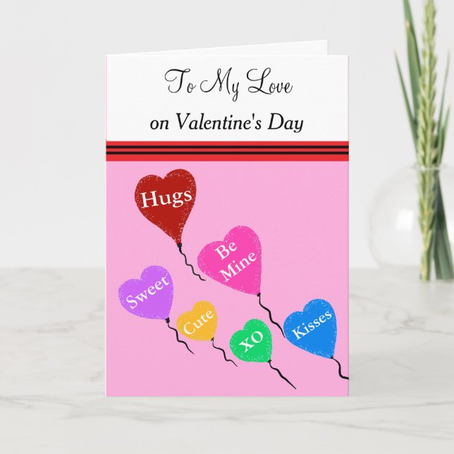 To My Love Valentine's Day Hearts Red Pink Holiday Card (Front)