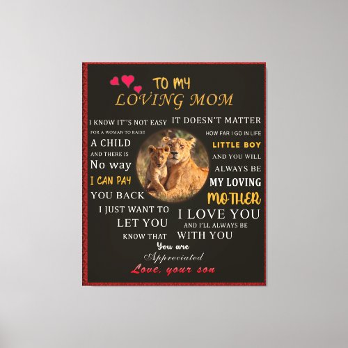 To My Loving Mom From Son Canvas Print