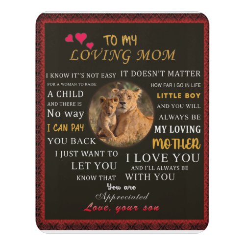 To My Loving Mom From Son Door Sign
