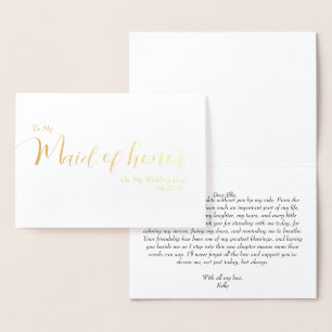 To My Maid of Honor My Wedding Day Elegant Script Foil Card
