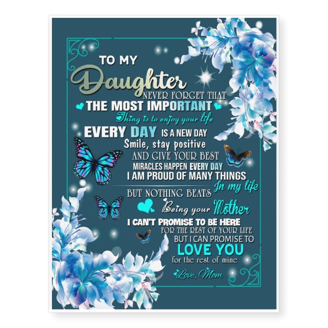 To My Mom Gift,Daughter And Mom,Butterfly Lovers Temporary Tattoos (Front)
