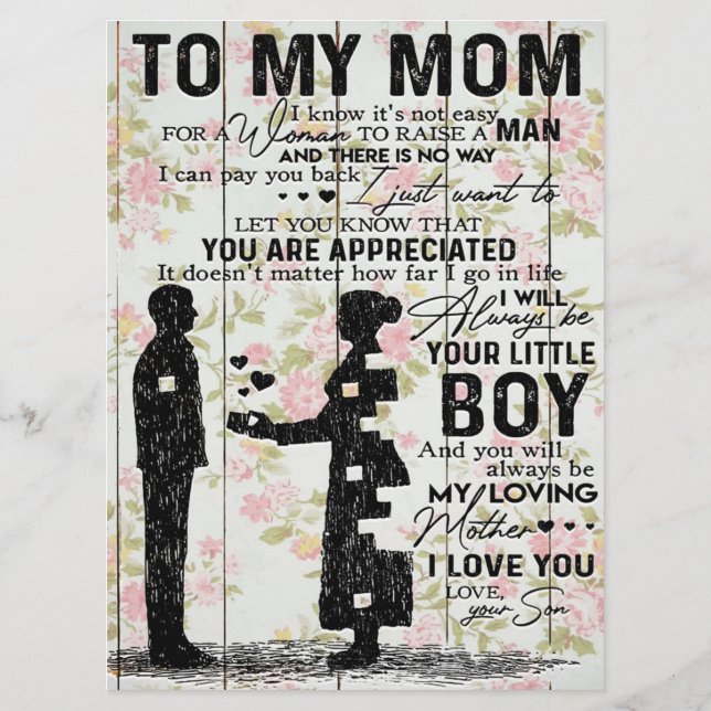 To My Mom, Mother Birthday Gift, Letter To Mom Menu (Back)