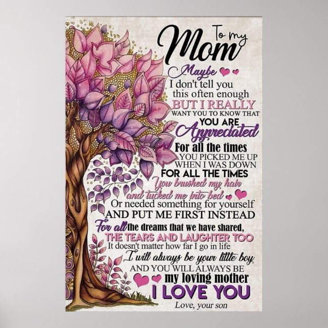to my mom, mothers day gifts poster (Front)