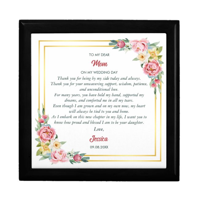 To My Mom on my Wedding Day Gift Wooden Keepsake  Gift Box (Front)