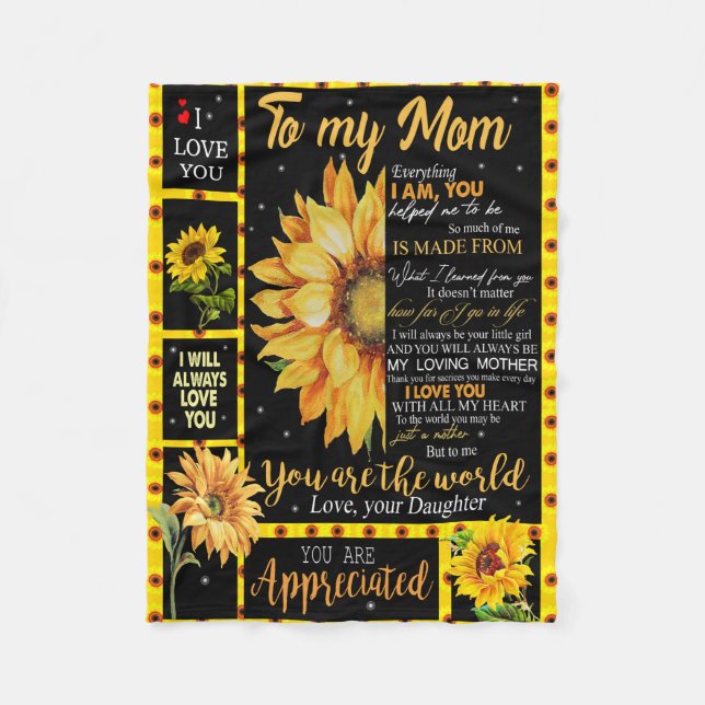 to my mom sunflower blanket black,gift for mother (Front)