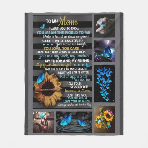 To My Mom Sunflower Butterfly Blanket Gift Blanke