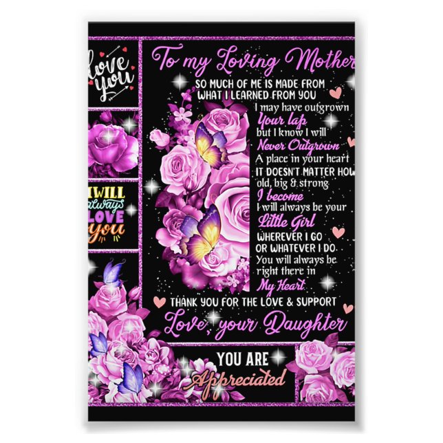 To My Mother Birthday Gift, Love Mom Gift Idea Photo Print (Front)