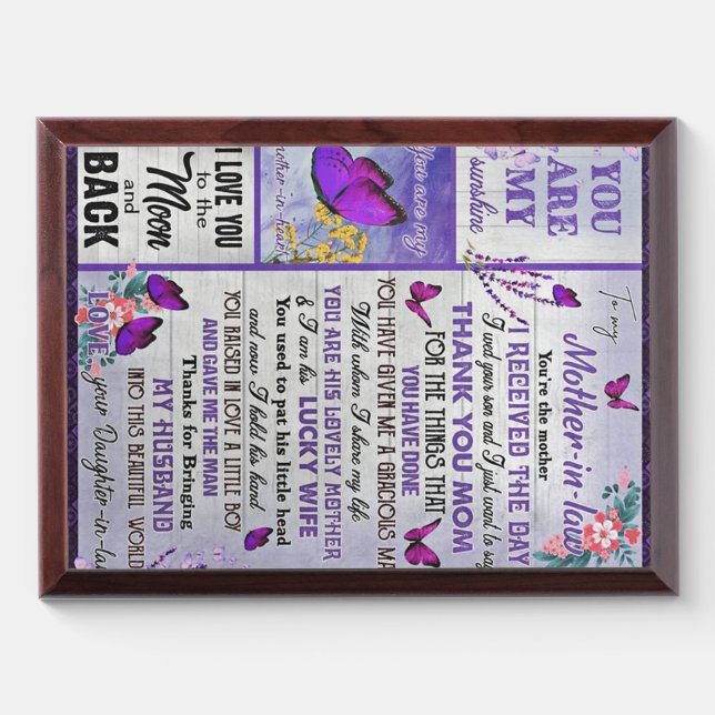 To My Mother- In - Law Gift, Mother Birthday Gift Award Plaque (Horizontal)