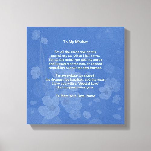 To My Mother Poem Canvas Print