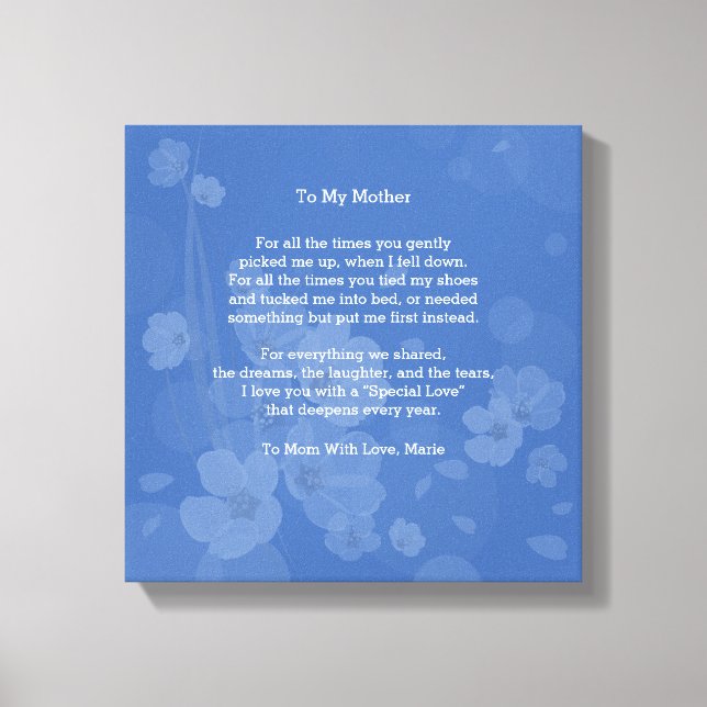 To My Mother Poem Canvas Print (Front)