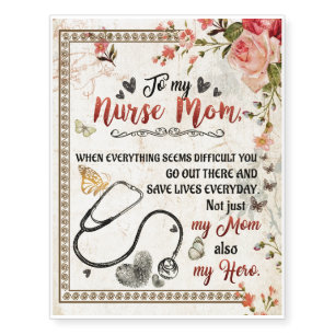 To My Nurse Mom Gift, Floral Love Letter To Mom Temporary Tattoos